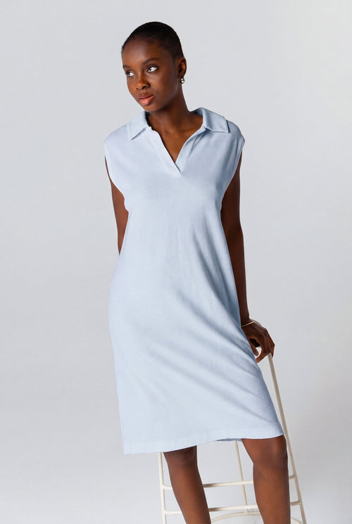 Ärmelloses Kleid mit tunesischem Kragen aus Bio-Baumwolle/Polyamid in Hellblau - MAJESTIC FILATURES