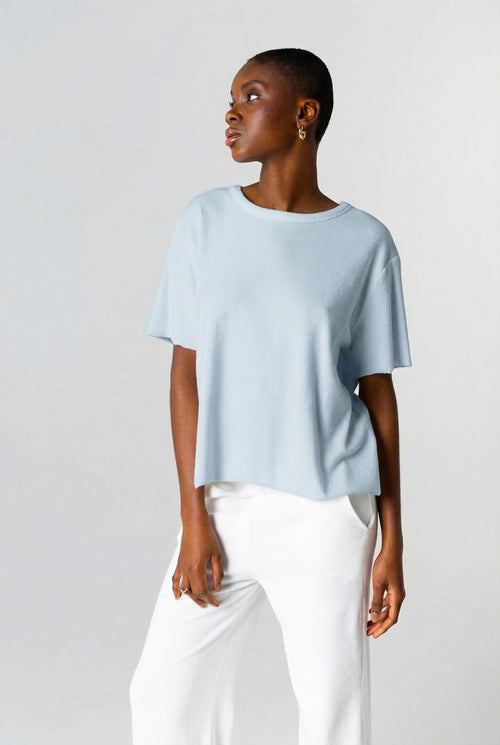 T-shirt Bleu Calanques Col Rond Manches courtes en Coton Organique / Polyamide - MAJESTIC FILATURES