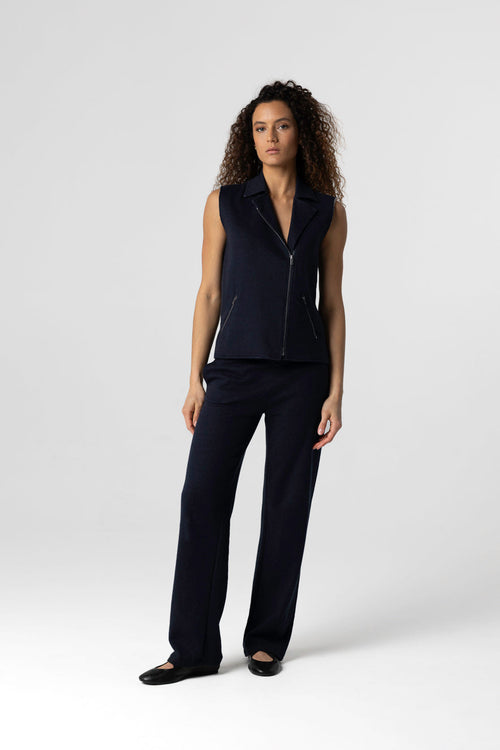 Ärmellose Jacke aus Baumwolle / Leinen / Bio-Baumwolle in Marineblau - MAJESTIC FILATURES