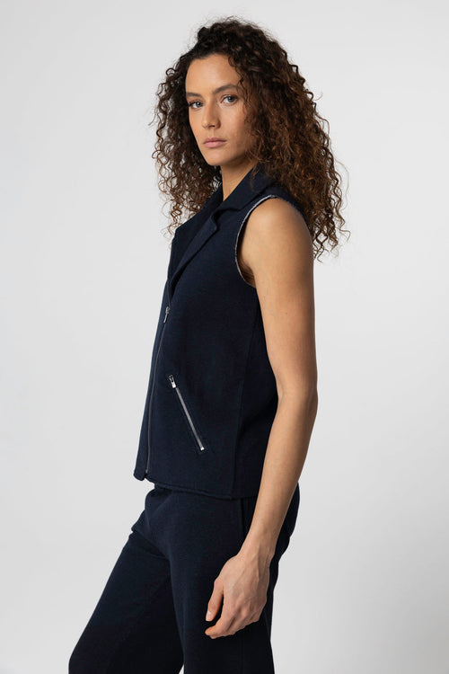 Ärmellose Jacke aus Baumwolle / Leinen / Bio-Baumwolle in Marineblau - MAJESTIC FILATURES