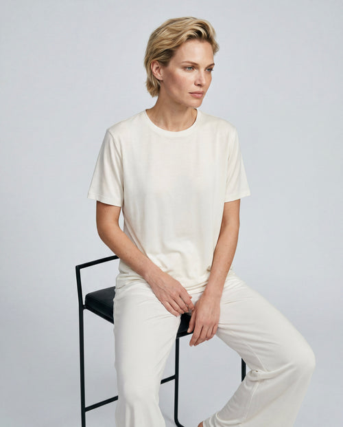 T-shirt Milk Col Rond Manches Courtes en Coton organique / Soie - MAJESTIC FILATURES