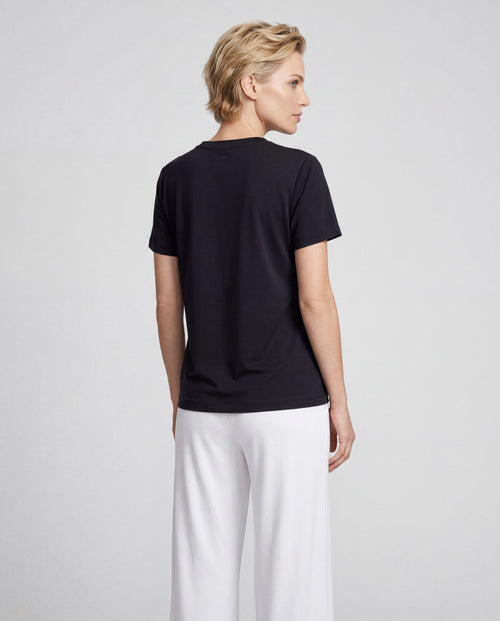 T-shirt Noir Col V Manches Courtes en Coton organique / Soie - MAJESTIC FILATURES