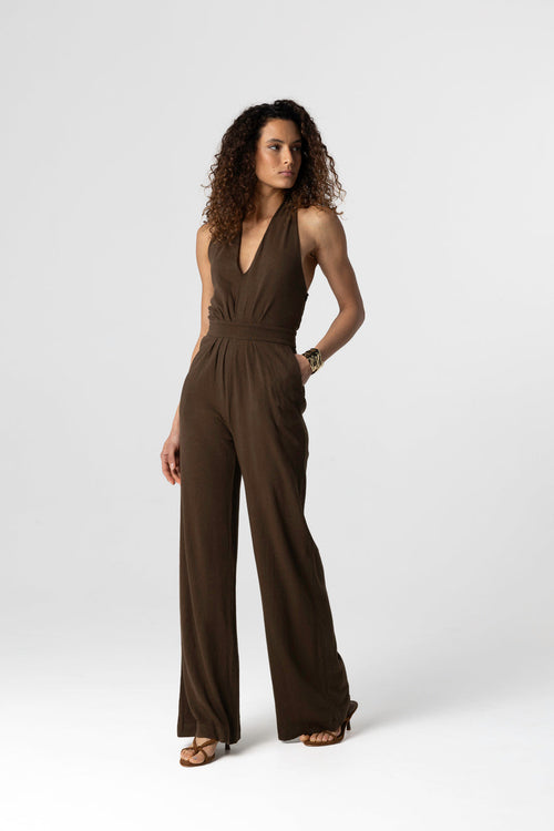 Overall Tonka mit Knotenausschnitt aus Baumwolle/Leinen - MAJESTIC FILATURES