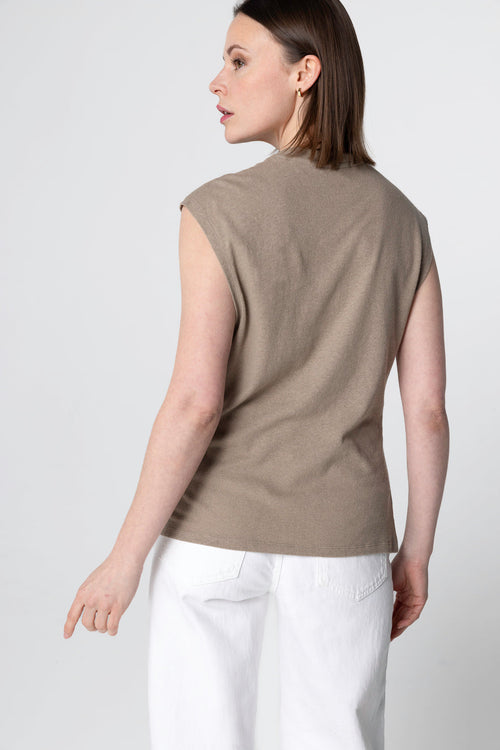 Débardeur Coffee Latte Col Noué Sans Manches en Coton / Lin - MAJESTIC FILATURES