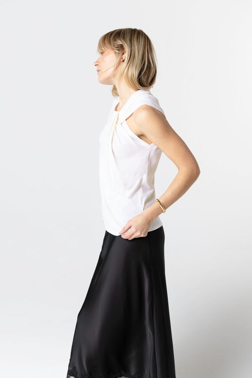 Débardeur Blanc Col Noué Sans Manches en Coton / Lin - MAJESTIC FILATURES