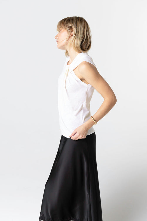Ärmelloses Tanktop mit Knotenausschnitt aus Baumwolle/Leinen in Weiß - MAJESTIC FILATURES