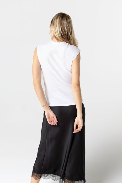 Ärmelloses Tanktop mit Knotenausschnitt aus Baumwolle/Leinen in Weiß - MAJESTIC FILATURES