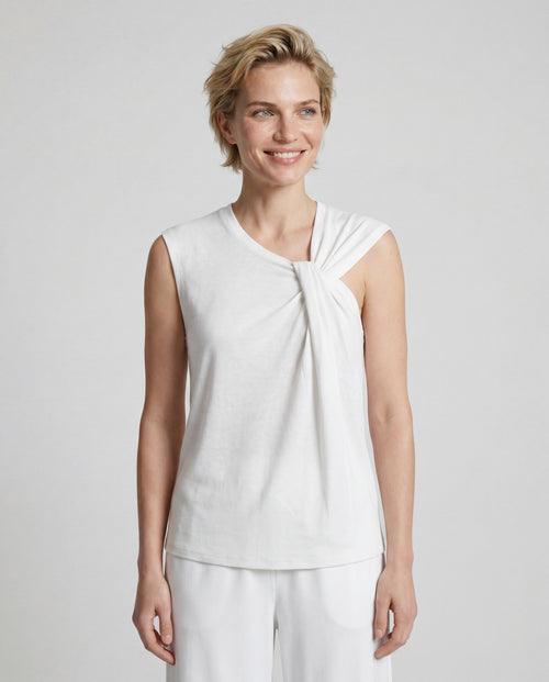 Débardeur Blanc Col Noué Sans Manches en Coton / Lin - MAJESTIC FILATURES
