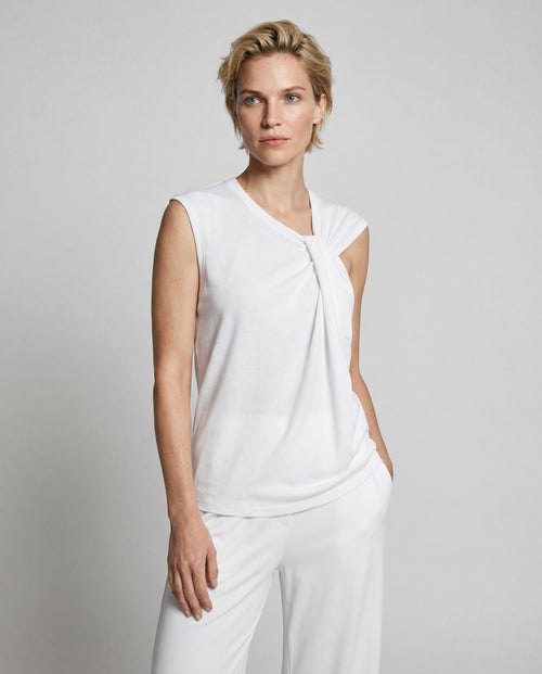 Débardeur Blanc Col Noué Sans Manches en Coton / Lin - MAJESTIC FILATURES