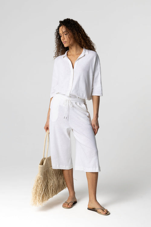 Shorts aus Baumwolle/Leinen in Milchweiß - MAJESTIC FILATURES