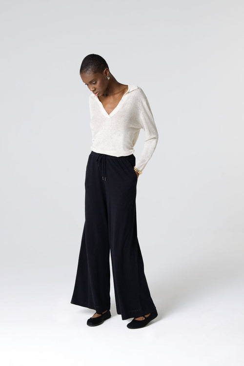 Pantalon Noir en Coton / Lin - MAJESTIC FILATURES