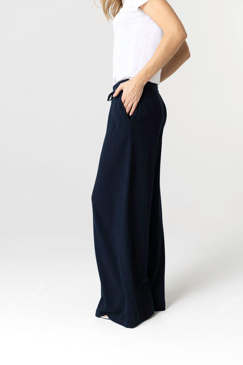 Hose aus Baumwolle/Leinen in Marineblau - MAJESTIC FILATURES