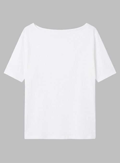T-shirt Blanc Col Bateau Manches Courtes en Coton / Lin - MAJESTIC FILATURES