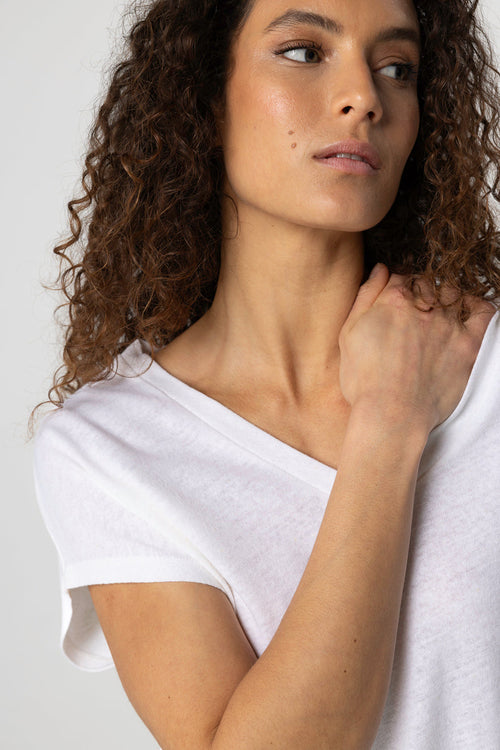 T-shirt Milk Col V Manches Courtes en Coton / Lin - MAJESTIC FILATURES