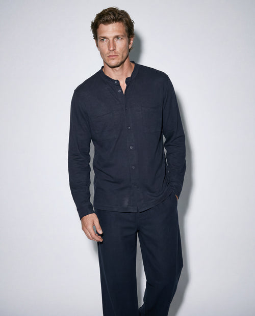 Chemise Marine Manches Longues en Coton / Lin - MAJESTIC FILATURES