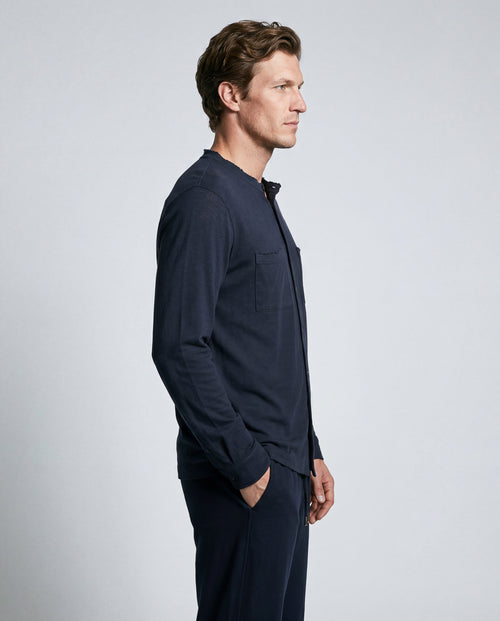 Chemise Marine Manches Longues en Coton / Lin - MAJESTIC FILATURES