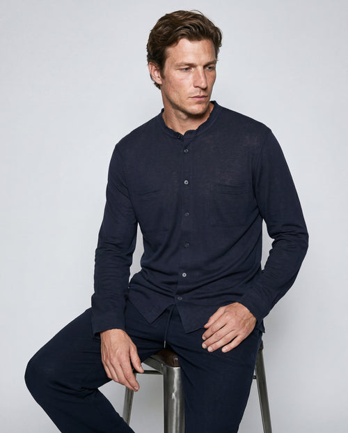 Chemise Marine Manches Longues en Coton / Lin - MAJESTIC FILATURES