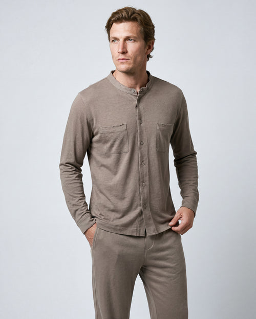 Chemise Coffee Latte Manches Longues en Coton / Lin - MAJESTIC FILATURES