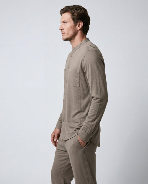 Chemise Coffee Latte Manches Longues en Coton / Lin - MAJESTIC FILATURES