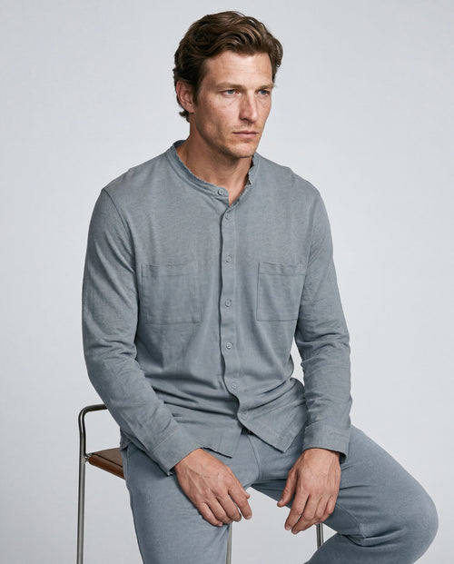 Chemise Grise Manches Longues en Coton / Lin - MAJESTIC FILATURES