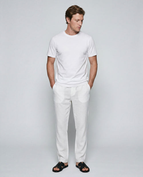 T-shirt Blanc Col Rond Manches Courtes en Coton / Lin - MAJESTIC FILATURES