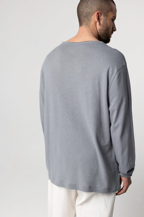 Langärmeliges tunesisches Hemd aus Baumwolle/Leinen in Grau - MAJESTIC FILATURES