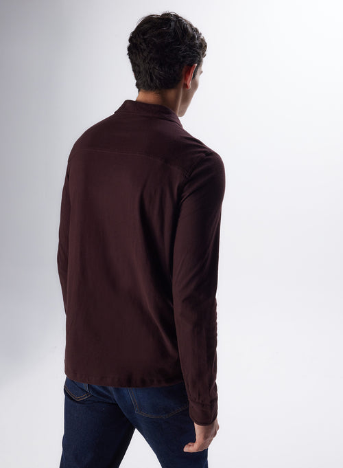 Chemise Aubergine Manches Longues en Coton / Cachemire - MAJESTIC FILATURES