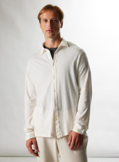 Chemise Blanc lait Manches Longues en Coton / Cachemire - MAJESTIC FILATURES