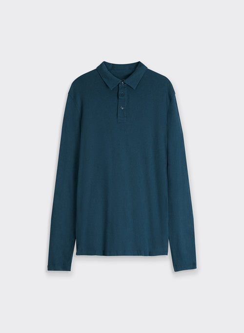 "Polo-Shirt mit langen Ärmeln aus Baumwolle / Kaschmir" - MAJESTIC FILATURES