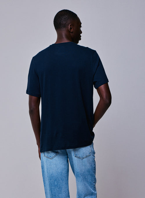 Marine T-Shirt mit Rundhalsausschnitt und kurzen Ärmeln aus Baumwolle und Kaschmir - MAJESTIC FILATURES