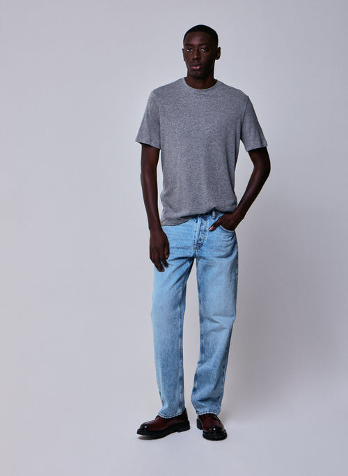 Graues Kurzarm-T-Shirt mit Rundhalsausschnitt aus Baumwolle / Kaschmir - MAJESTIC FILATURES