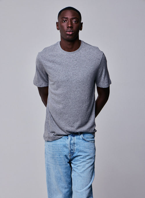 Graues Kurzarm-T-Shirt mit Rundhalsausschnitt aus Baumwolle / Kaschmir - MAJESTIC FILATURES