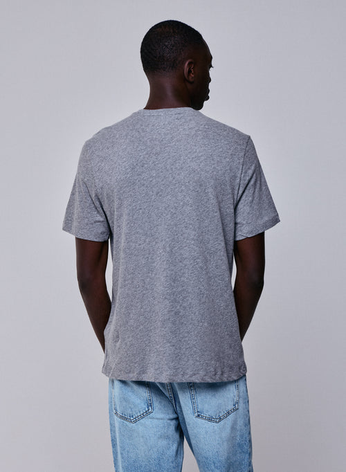 Graues Kurzarm-T-Shirt mit Rundhalsausschnitt aus Baumwolle / Kaschmir - MAJESTIC FILATURES