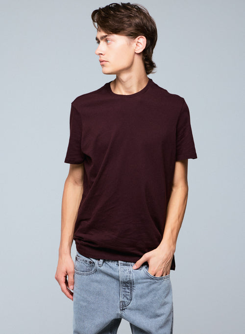 Auberginefarbenes T-Shirt mit Rundhalsausschnitt und kurzen Ärmeln aus Baumwolle und Kaschmir - MAJESTIC FILATURES