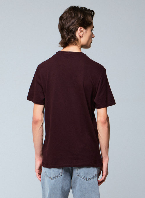 Auberginefarbenes T-Shirt mit Rundhalsausschnitt und kurzen Ärmeln aus Baumwolle und Kaschmir - MAJESTIC FILATURES