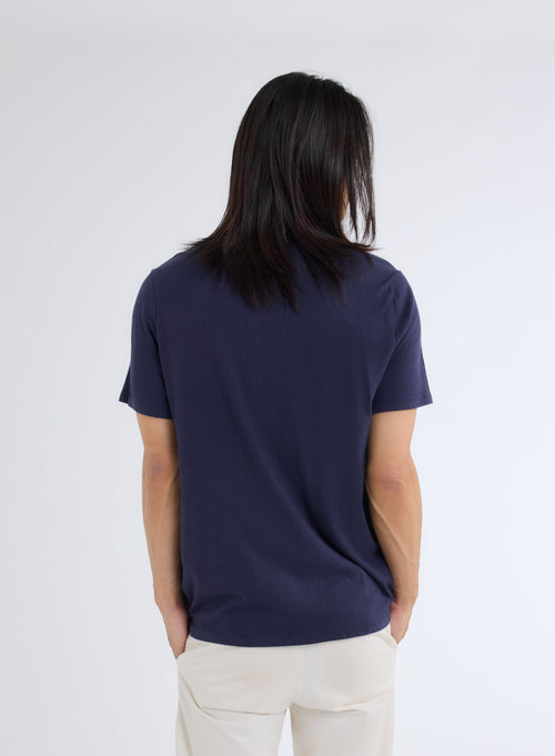 Tee shirt Bleu Col Rond Manches Courtes - MAJESTIC FILATURES