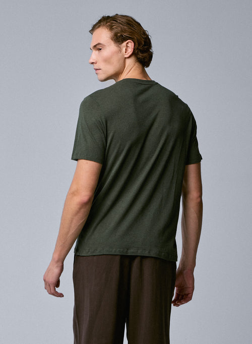 Grünes Kurzarm-T-Shirt mit Rundhalsausschnitt aus Baumwolle / Kaschmir - MAJESTIC FILATURES