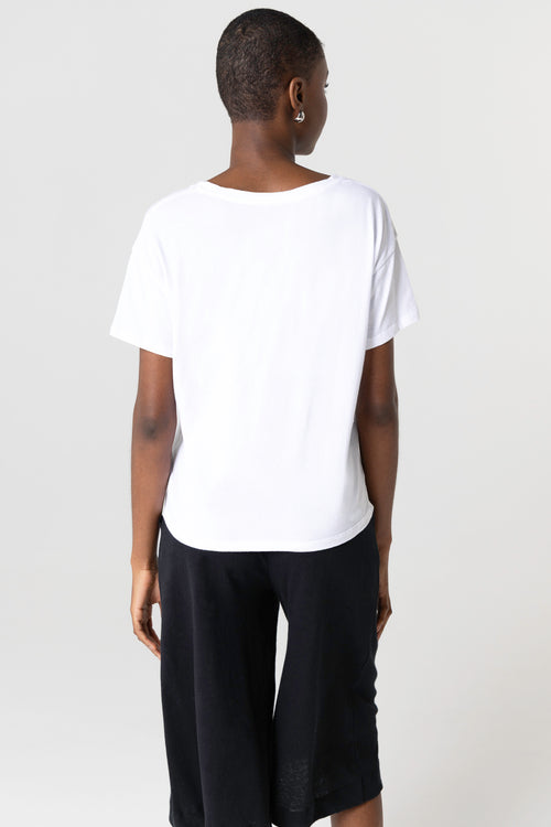 T-shirt Blanc Col V Manches Courtes en Coton organique - MAJESTIC FILATURES