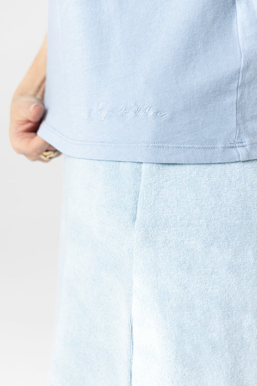 T-shirt Bleu Calanques Col V Manches Courtes en Coton organique - MAJESTIC FILATURES