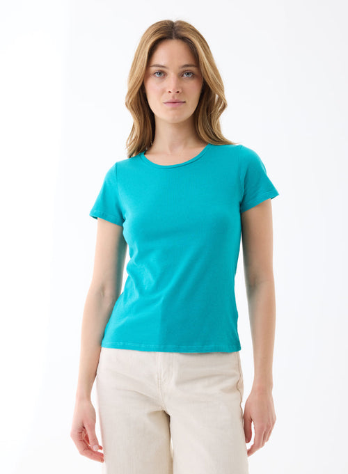 Tee shirt Turquoise Manches Courtes Col Rond - MAJESTIC FILATURES