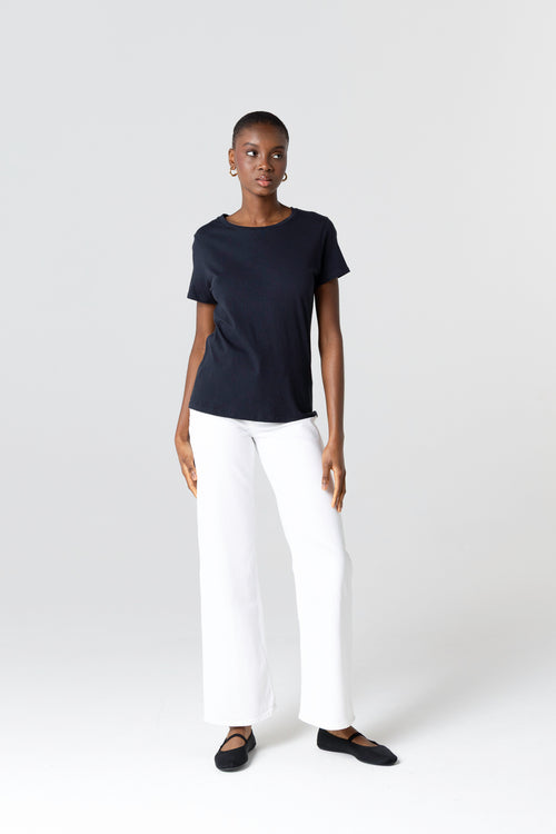 T-shirt Marine Polly Col Rond Manches Courtes en Coton - MAJESTIC FILATURES