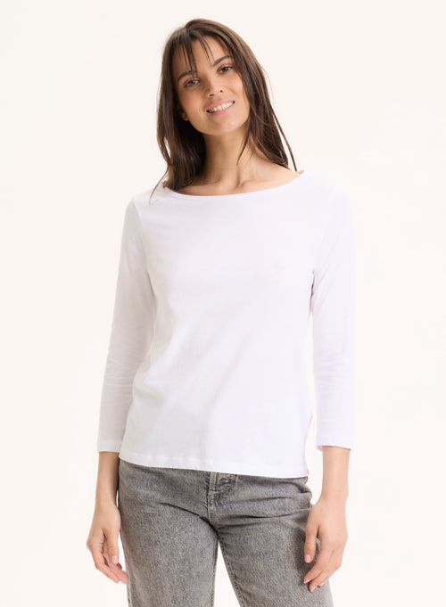 Tee shirt Blanc Manches 3/4 Col Bateau en Coton organique - MAJESTIC FILATURES