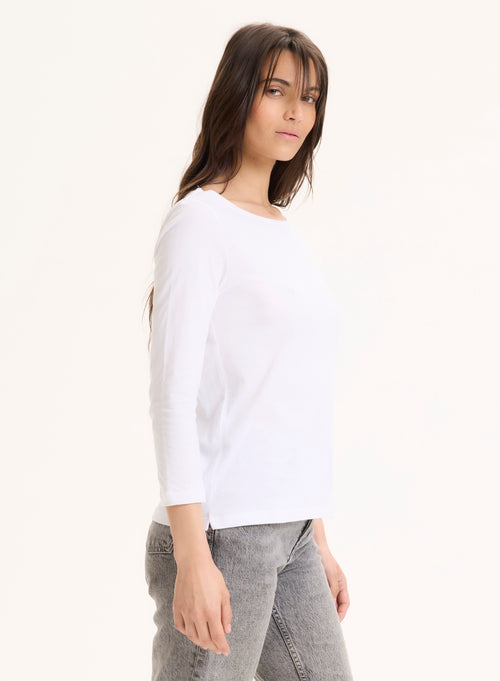 Tee shirt Blanc Manches 3/4 Col Bateau en Coton organique - MAJESTIC FILATURES