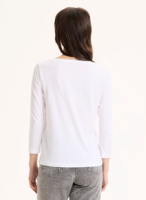 Tee shirt Blanc Manches 3/4 Col Bateau en Coton organique - MAJESTIC FILATURES