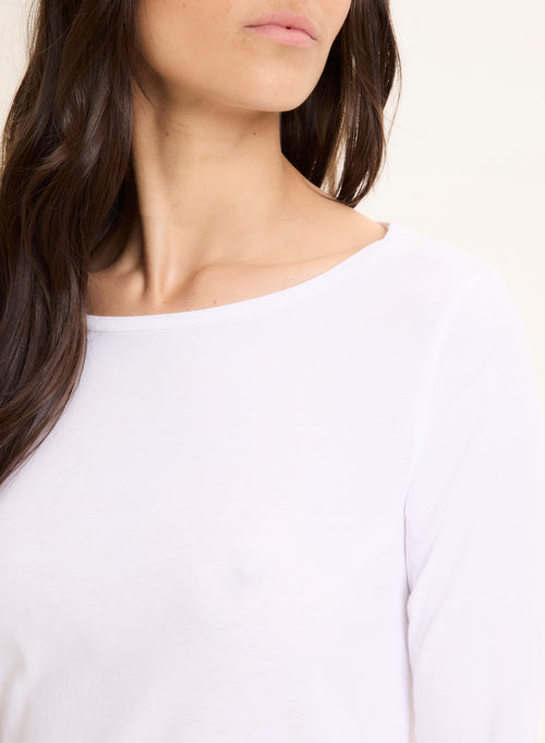 Tee shirt Blanc Manches 3/4 Col Bateau en Coton organique - MAJESTIC FILATURES