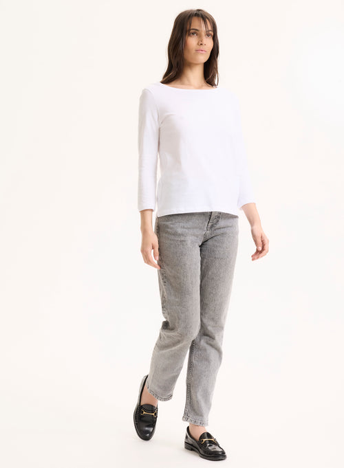 Tee shirt Blanc Manches 3/4 Col Bateau en Coton organique - MAJESTIC FILATURES
