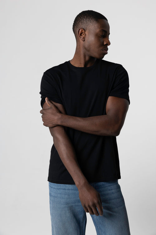 T-shirt Noir Patrice Col Rond Manches Courtes en Coton - MAJESTIC FILATURES