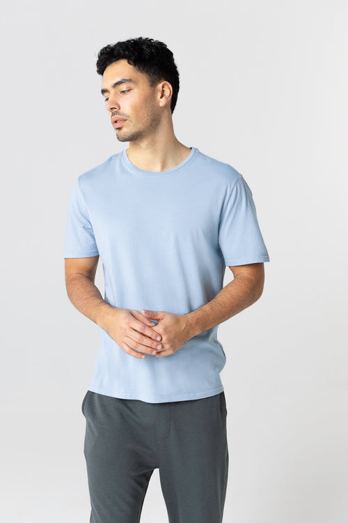 T-shirt bleu clair Col Rond Manches Courtes en Coton organique - MAJESTIC FILATURES
