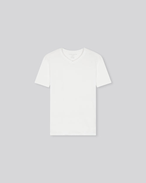 T-shirt Blanc Paul Col V Manches Courtes en Coton - MAJESTIC FILATURES