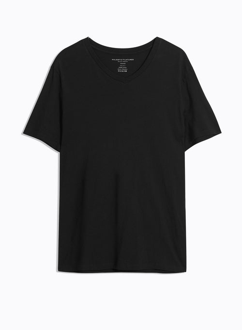 T-shirt Noir Paul Col V Manches Courtes en Coton - MAJESTIC FILATURES